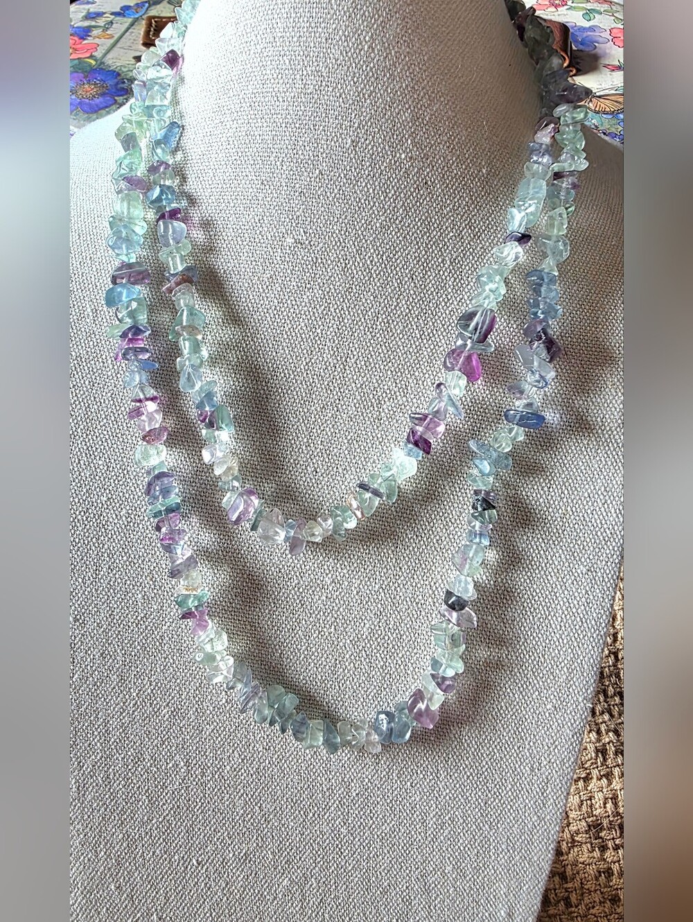Artisan Crafted Necklace Fluorite Gemstone Chunks and Crystals